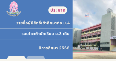 ประกาศ รายชื่อนักเรียนที่มีสิทธิ์เข้าศึกษาต่อ ม.4 รอบโควต้านักเรียน ม.3 เดิม ปีการศึกษา 2566