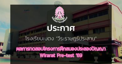ประกาศ : ผลการทดสอบโครงการฝึกสมองประลองปัญญา Wirarat Pre-test ’69